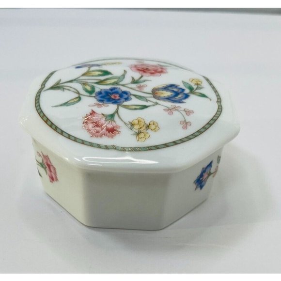 Vtg Japan Octagon Porcelain Trinket Jewelry Box Floral 4" x 2" Lightweight (W68) - Picture 11 of 14